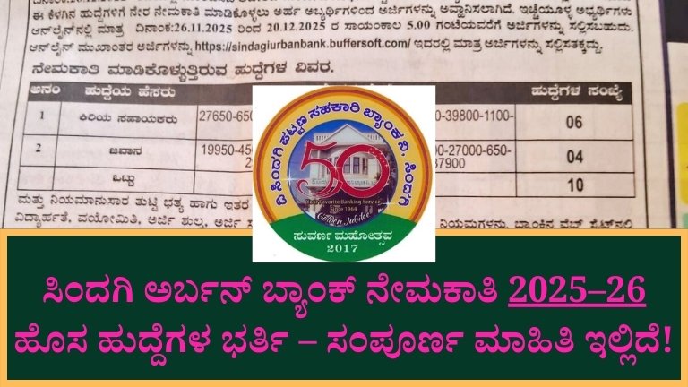 Sindagi Urban Bank Recruitment 2025–26